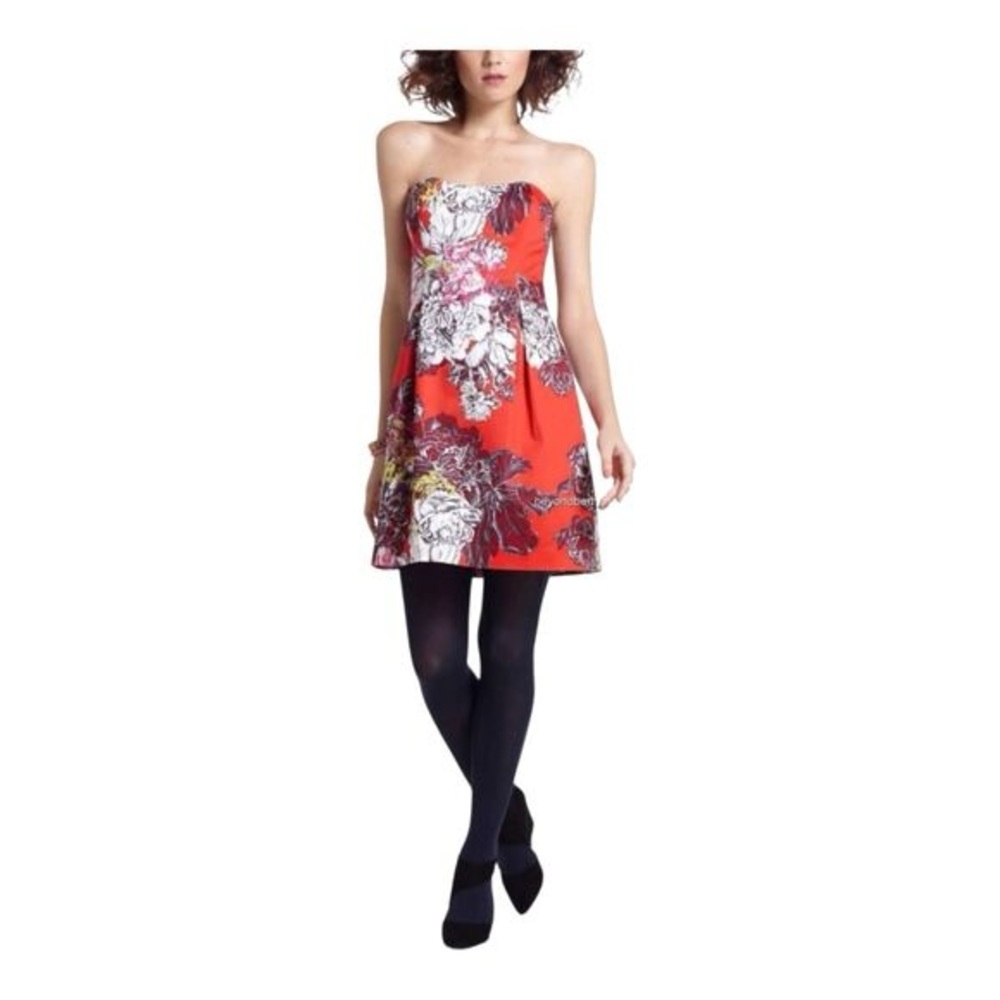 Anthropologie Leifsdottir Floral Strapless Red Dress